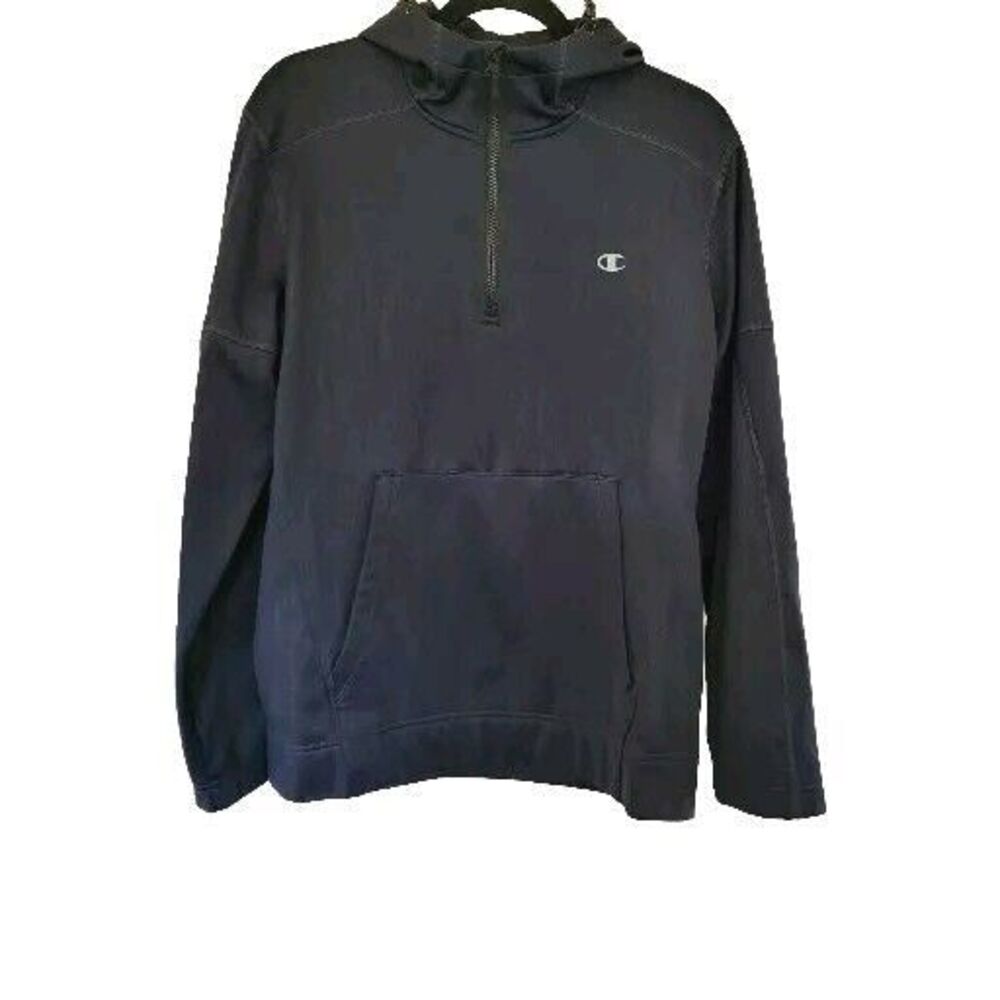 Champion Elite 1/4 Zip Hoodie Mens M Blue Athleisure Kangaroo Pocket Long Sleeve